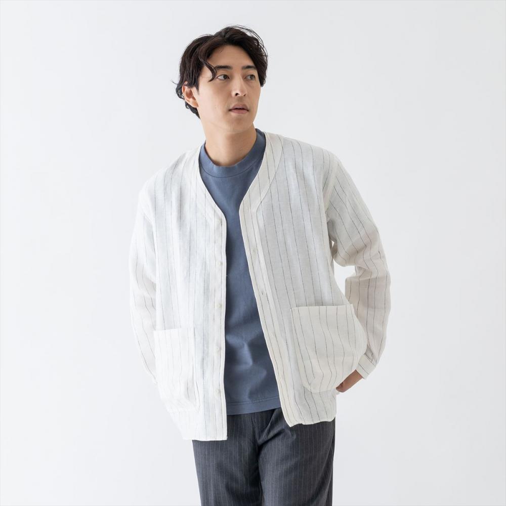 リラックスベースボールシャツ<オフホワイトストライプ>