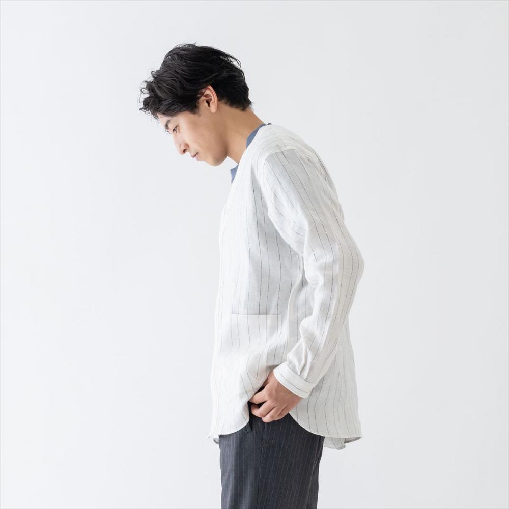 リラックスベースボールシャツ<オフホワイトストライプ>