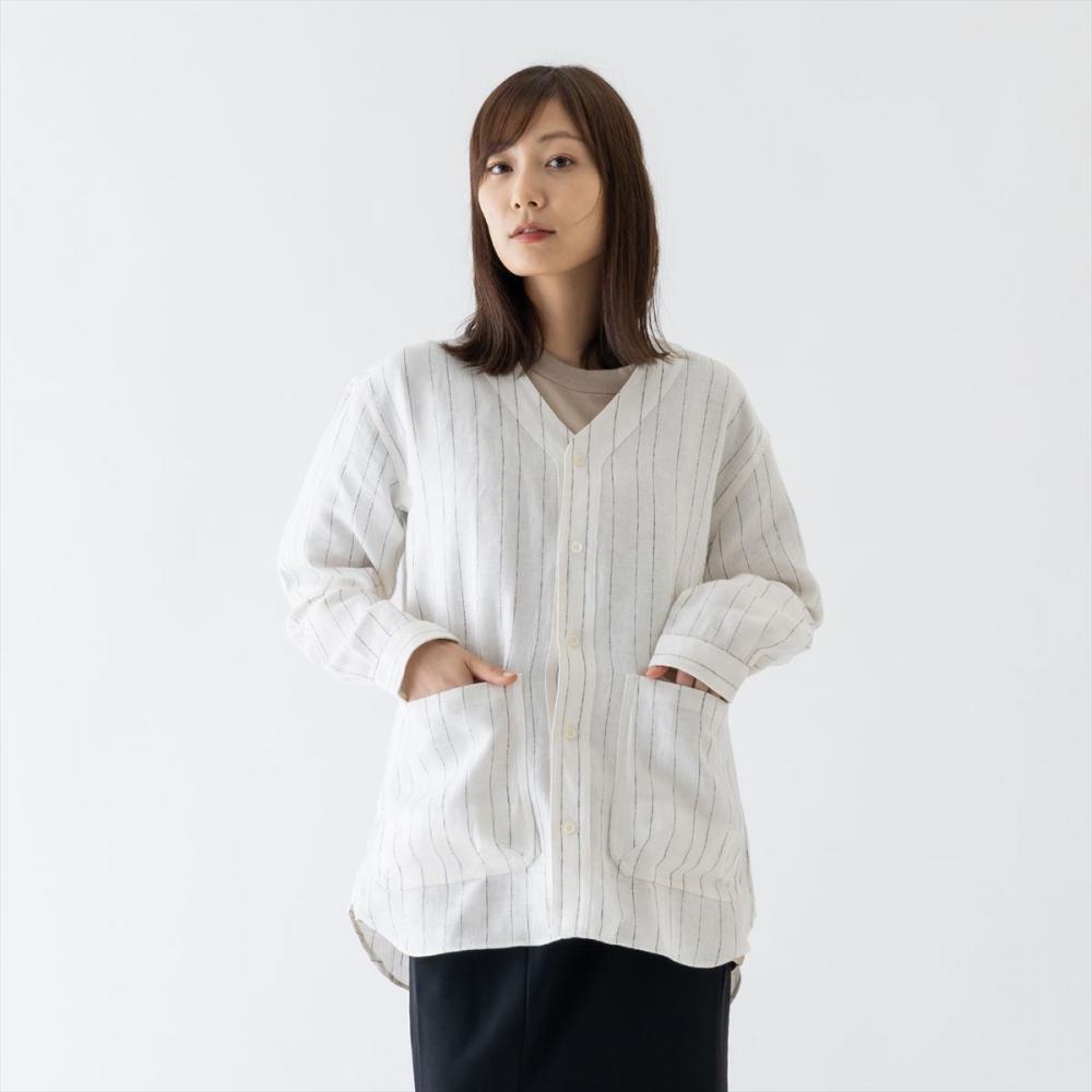 リラックスベースボールシャツ<オフホワイトストライプ>