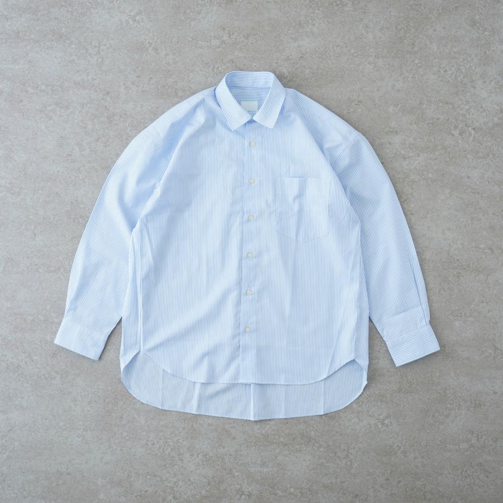 リラックスバックプリーツシャツ＜サックスブルーストライプ＞(XS