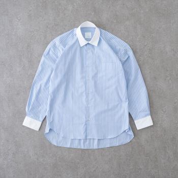 リラックスバックプリーツシャツ＜サックスブルーストライプ＞