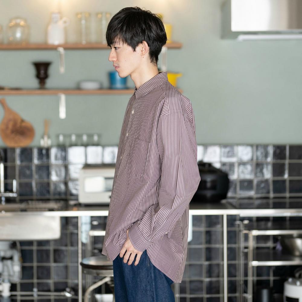 リラックスバックプリーツシャツ＜ブラウンストライプ＞(XS ブラウンストライプ): 東京シャツ公式通販｜ノーアイロン形態安定ビジネスワイシャツ専門店