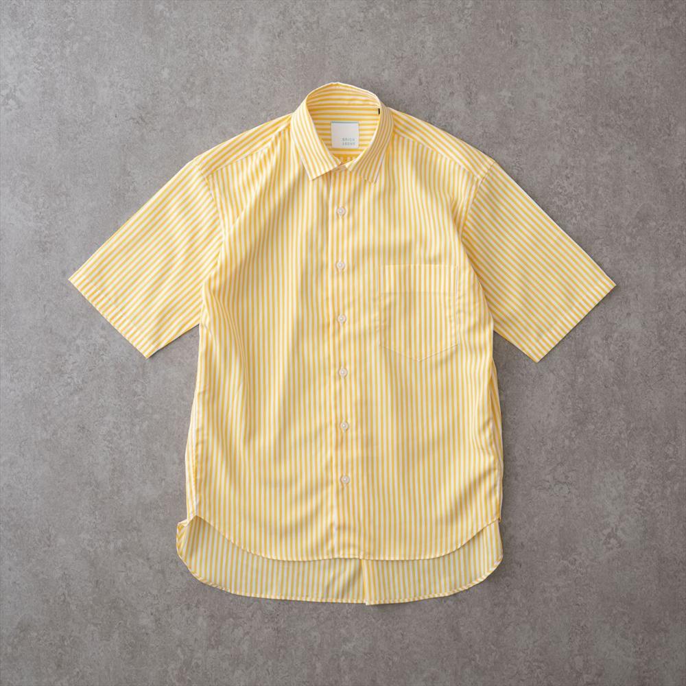 リラックスバックプリーツシャツ半袖＜イエローストライプ＞(XS イエローストライプ): 東京シャツ公式通販｜ノーアイロン形態安定ビジネスワイシャツ専門店