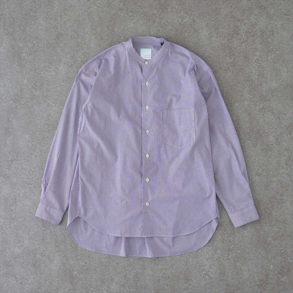 リラックスバックプリーツシャツ＜パープルシングルストライプ＞