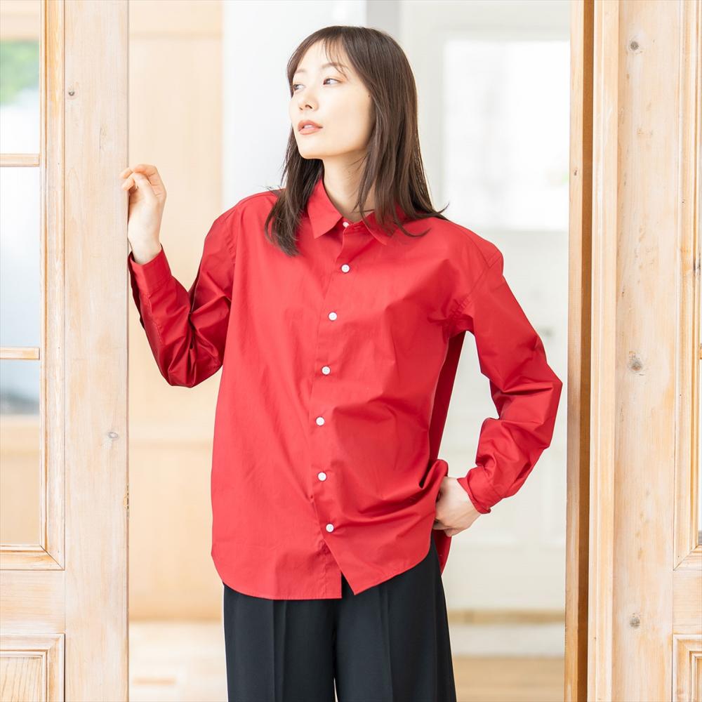 &リラックスバックプリーツシャツ<ディープレッド> &リラックスバックプリーツシャツ<ディープレッド>